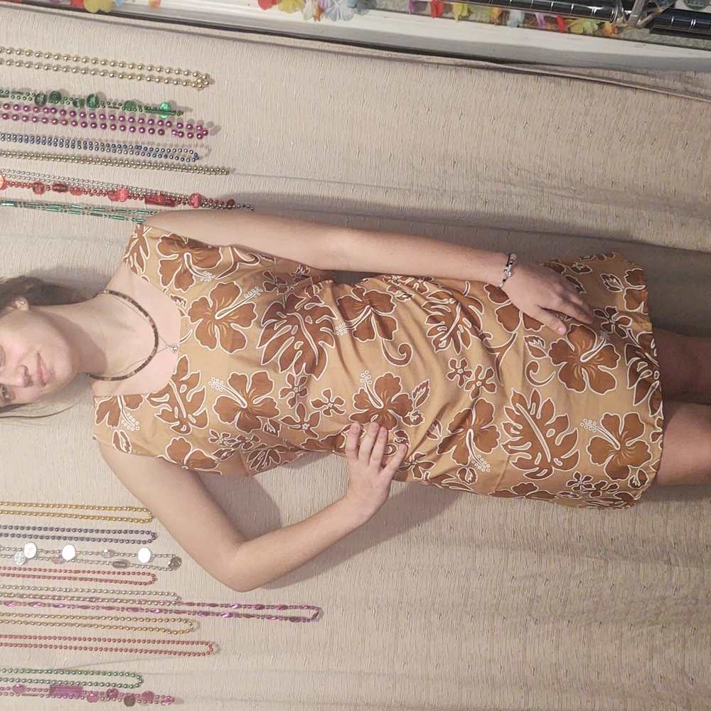 Rima Tan Tropical Beach/Resort Dress Lg
